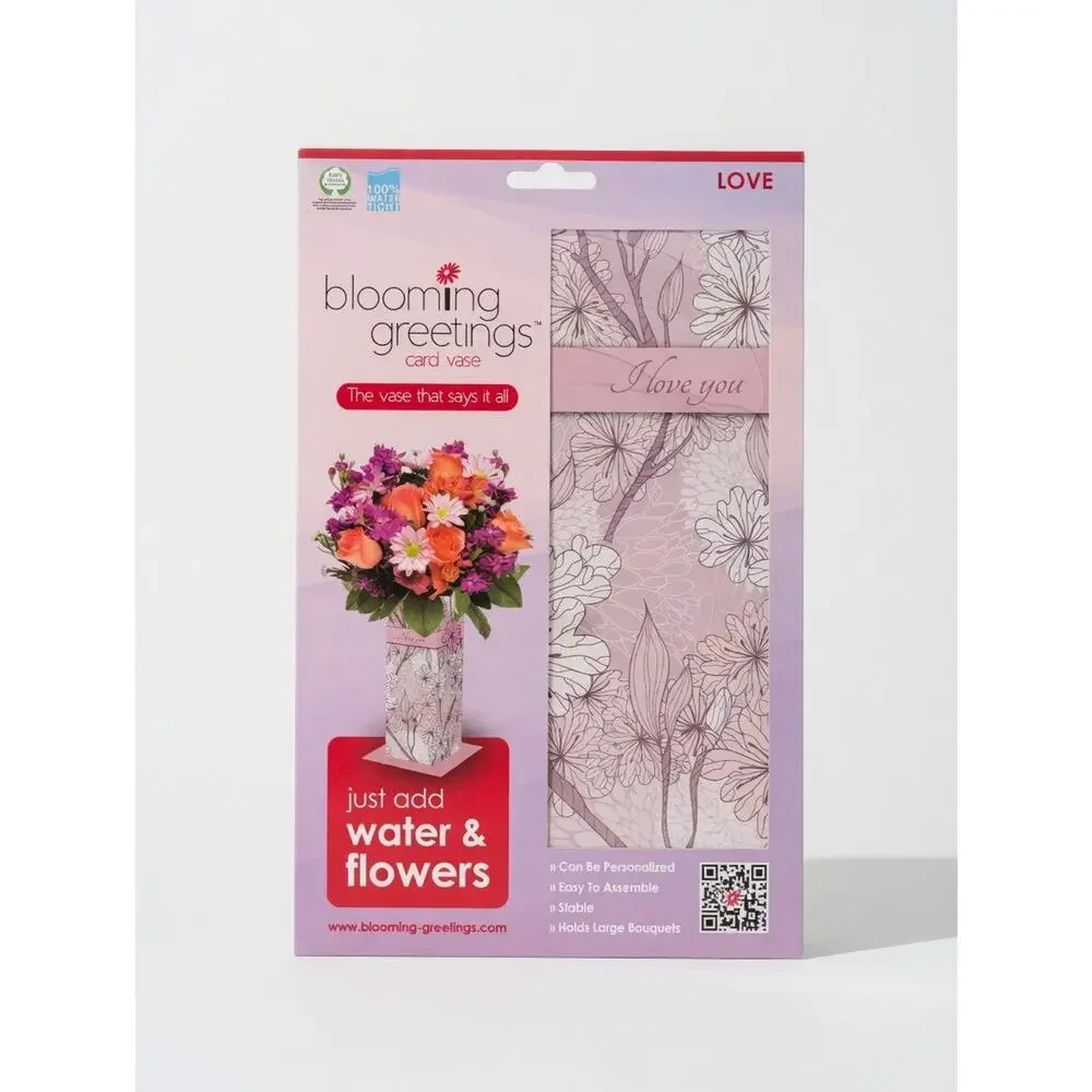 Blooming Greetings Card Vase – Floral “I Love You” Design